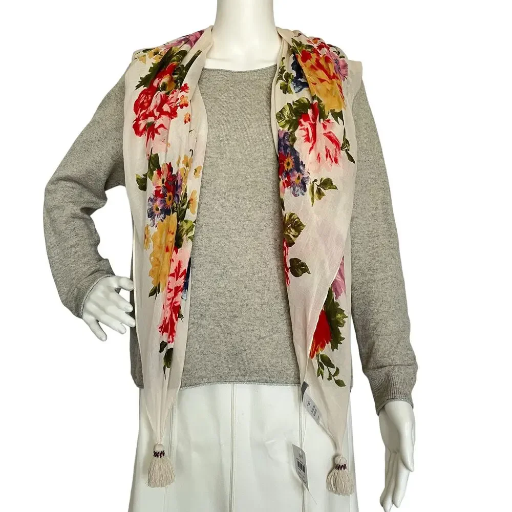 J.JILL FLORAL SQUARE SCARF WITH TASSELS NEW WITH TAGS